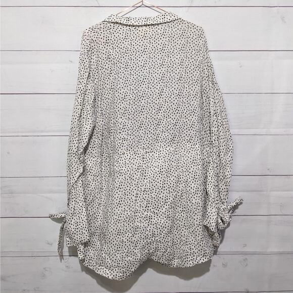 Zulu & Zephyr Beach Linen Long Sleeve Dotted Tunic Romper White Black Women's 10 - Picture 6 of 11
